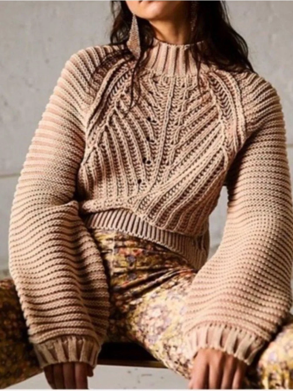 Free People Chunky Rib Knit Mock Neck Pullover Orange Sweater